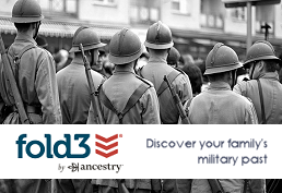 Vintage photo of soldiers with Fold3 logo and text that reads discover your family's military past